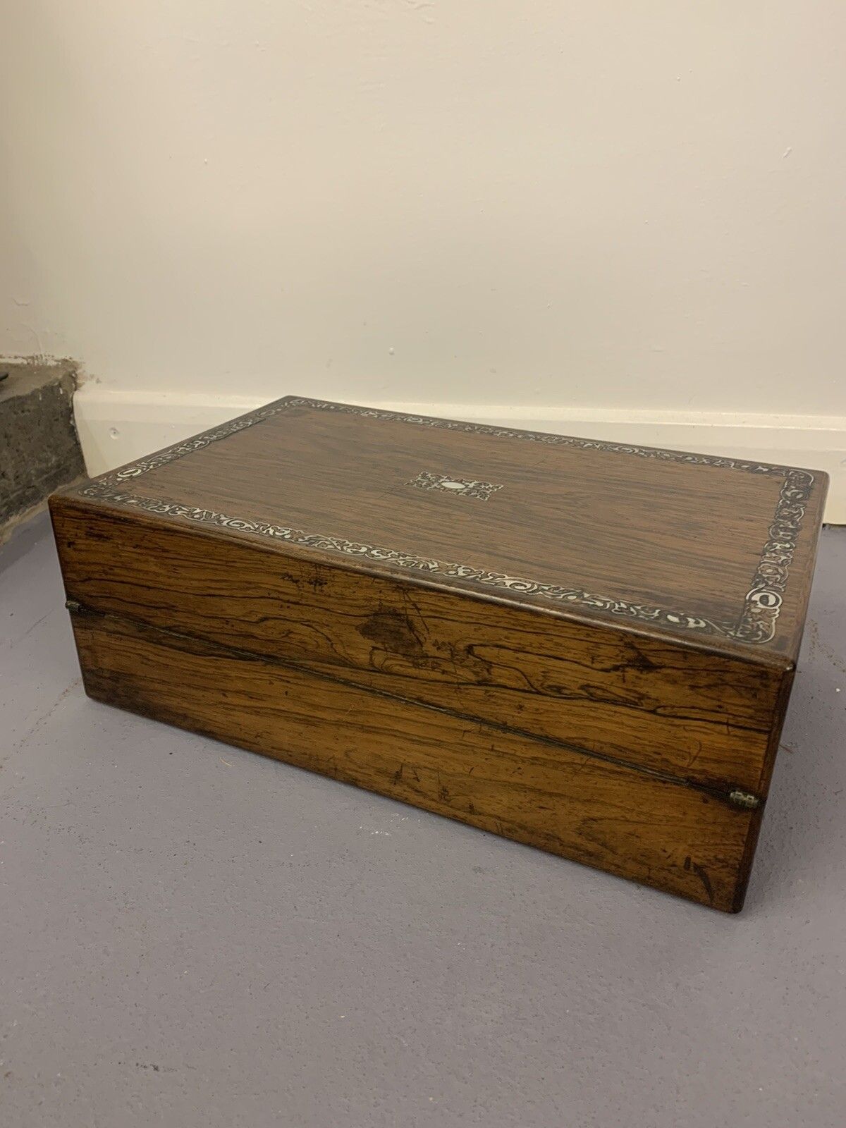 Great English Victorian 1880 Antique Portable Travel/Lap Desk, Mop Inlay photo 195.0