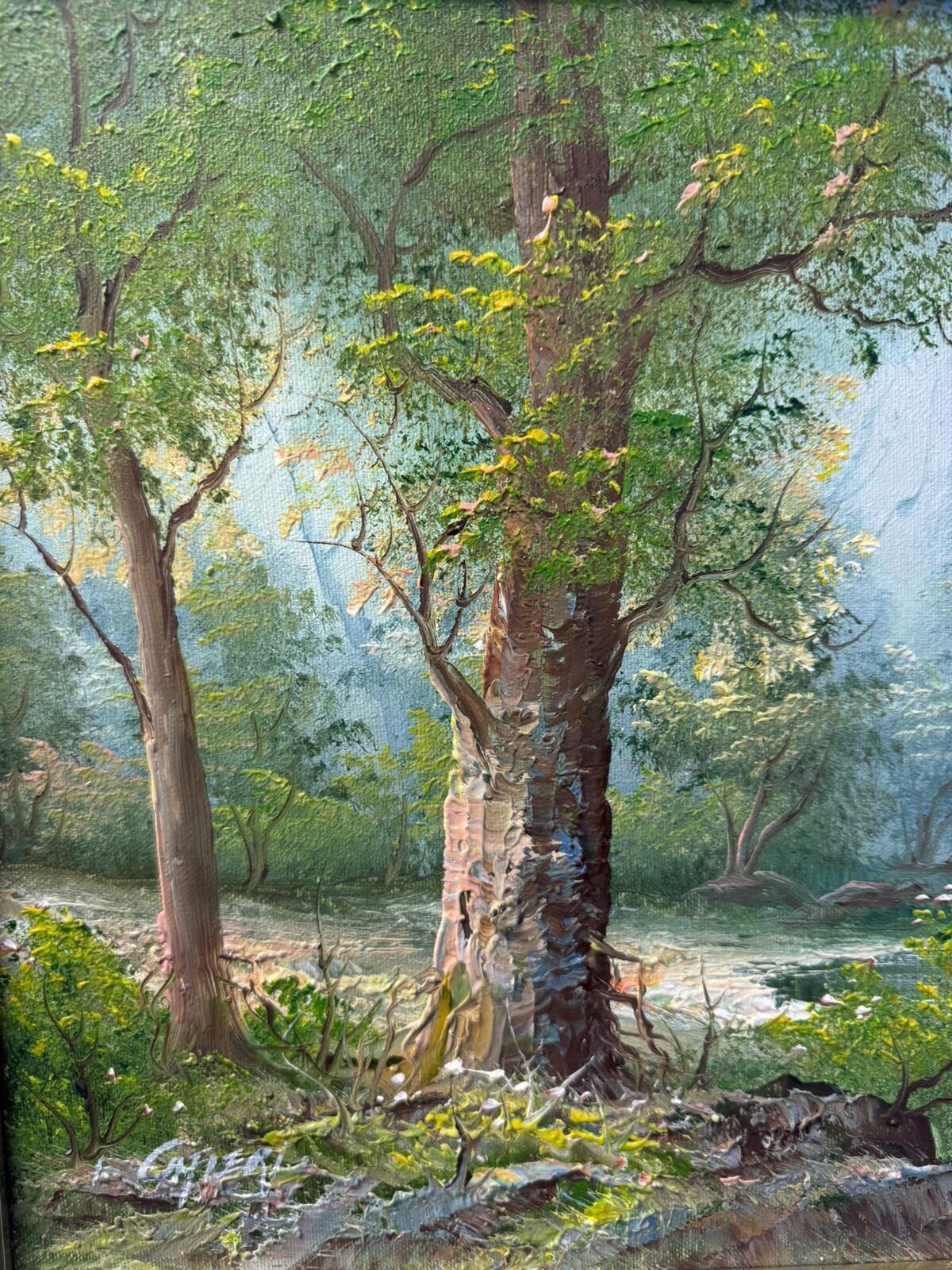 Irene Cafieri Original Large Oil Painting House In Woods, Signed By Artist photo Art