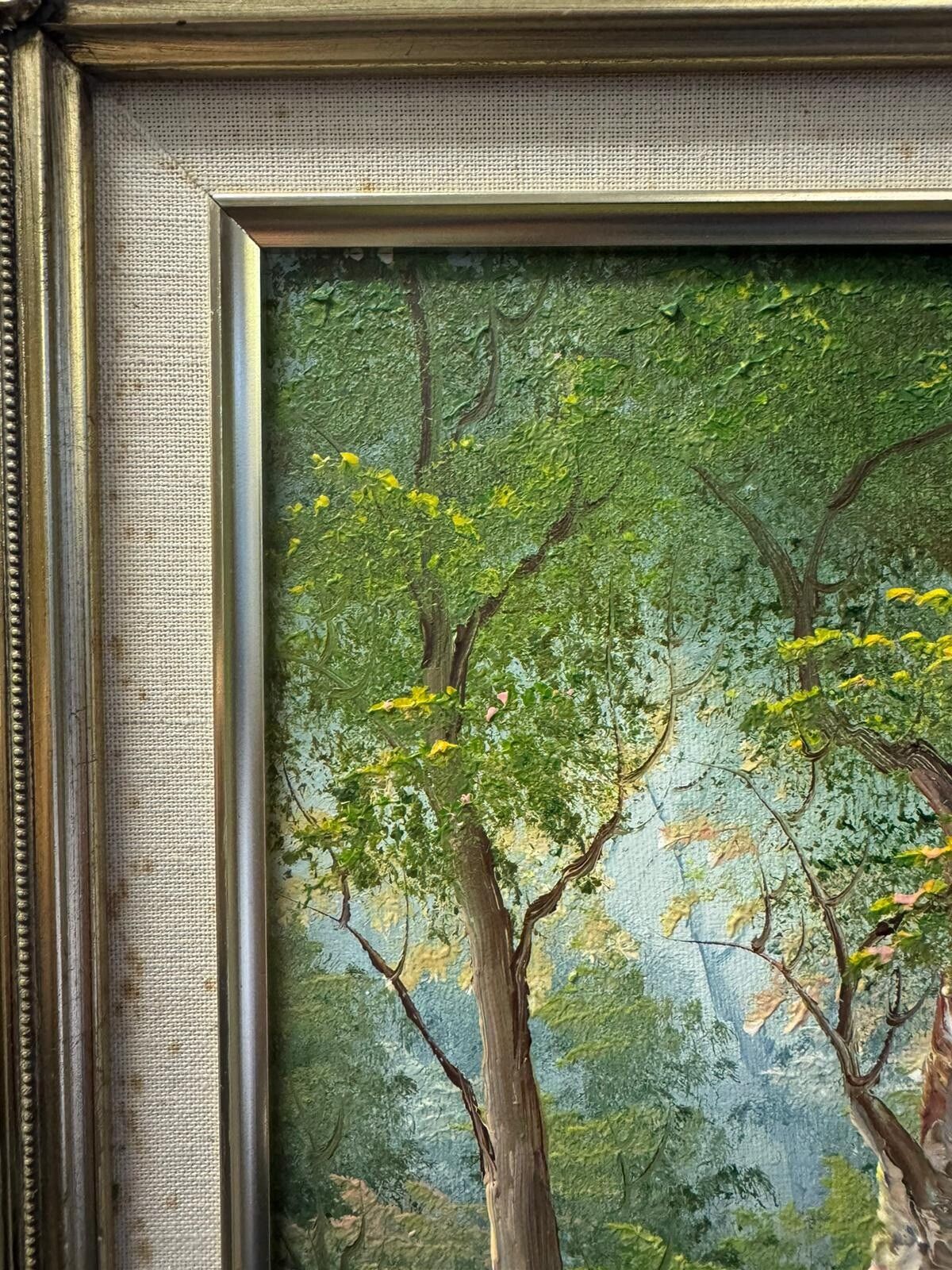 photo furniture Irene Cafieri Original Large Oil Painting House In Woods, Signed By Artist