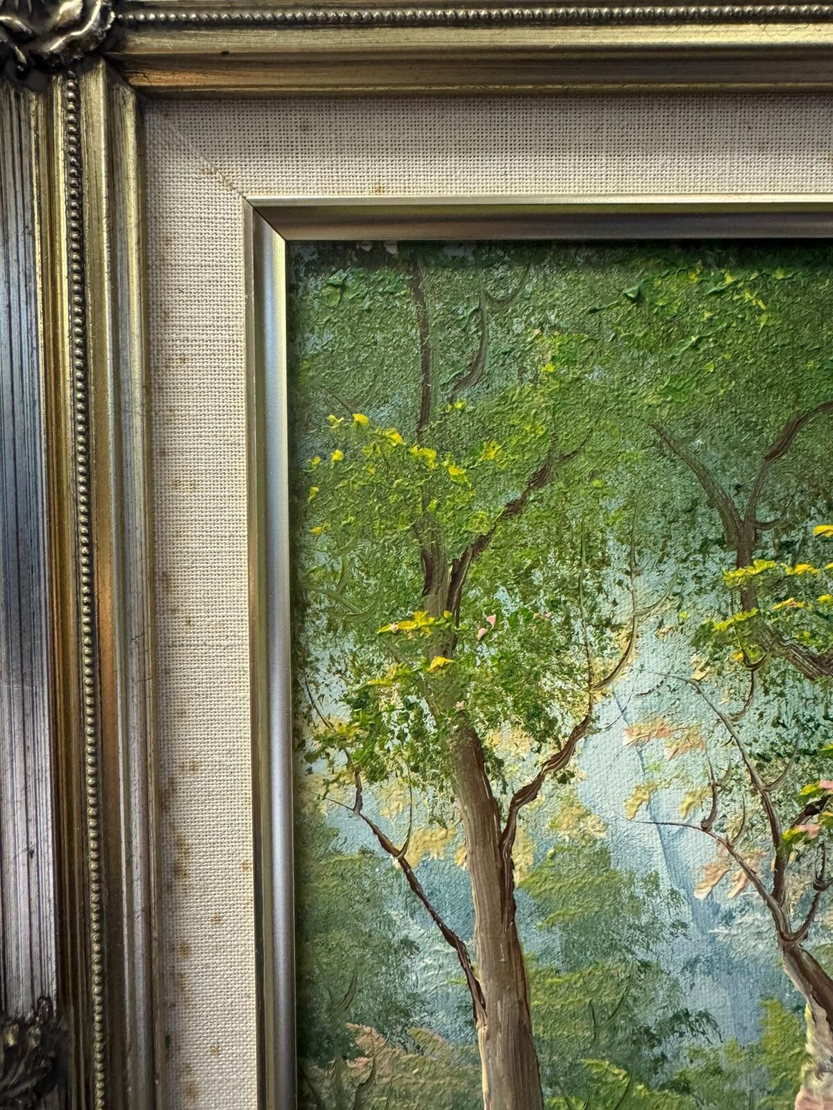 photo for sale Irene Cafieri Original Large Oil Painting House In Woods, Signed By Artist