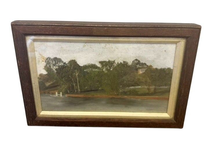 Oil On Board Landscape River Seascape Painting, Circa 1900’s photo furniture