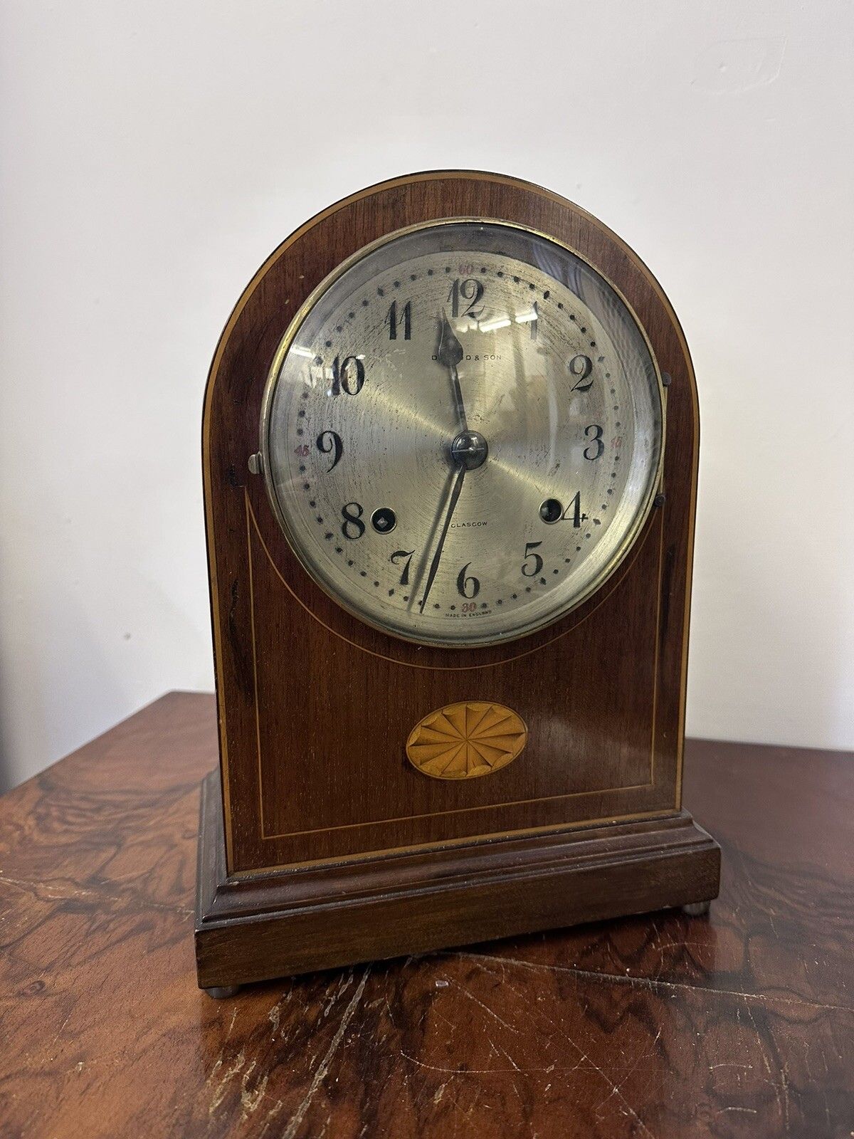 Antique Edwardian Inlaid Glasgow Maker Mantel Clock  Todd & Son
