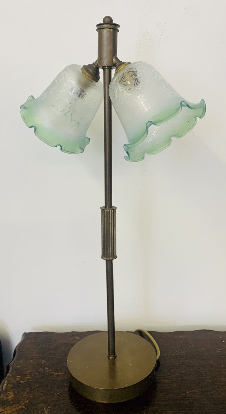 Stunning Antique Art Deco Twin Large Shade Desk Table Lamp￼ By Farrelite photo furniture