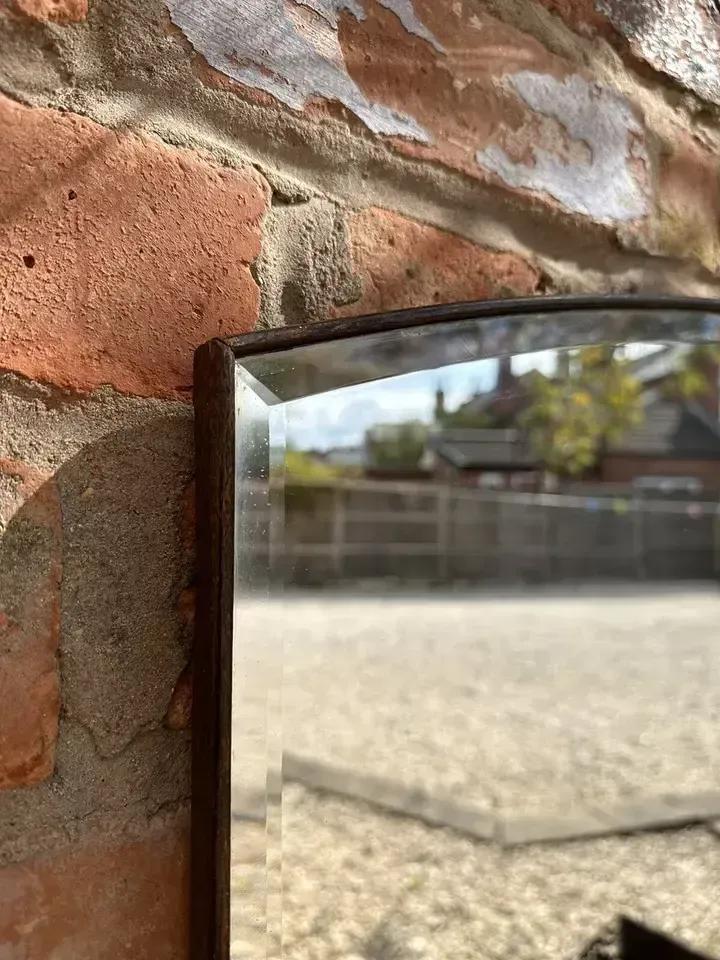 Antique Oak 1920’s Stylish Bevelled Wooden Wall Mirror   69cm By 41cm photo Home Decor