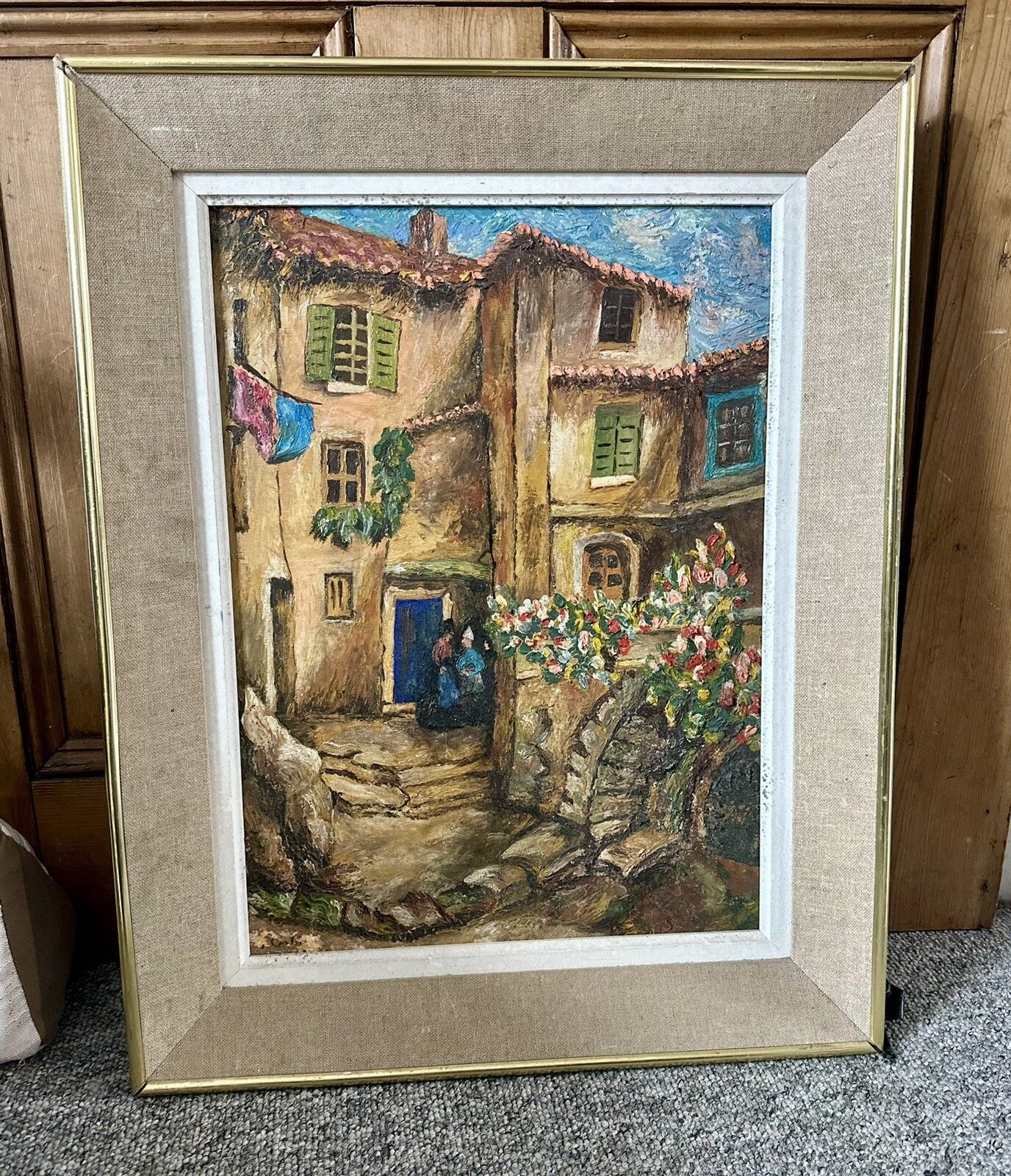 Mid Century Italian Impasto Oil Painting Village  Villa Scene 61cm By 48cm photo for sale