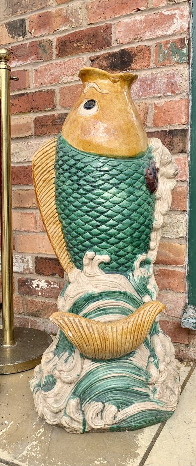 Huge Magnificent Chinese Sancai Glaze Figural Pottery Koi Fish Vase photo furniture