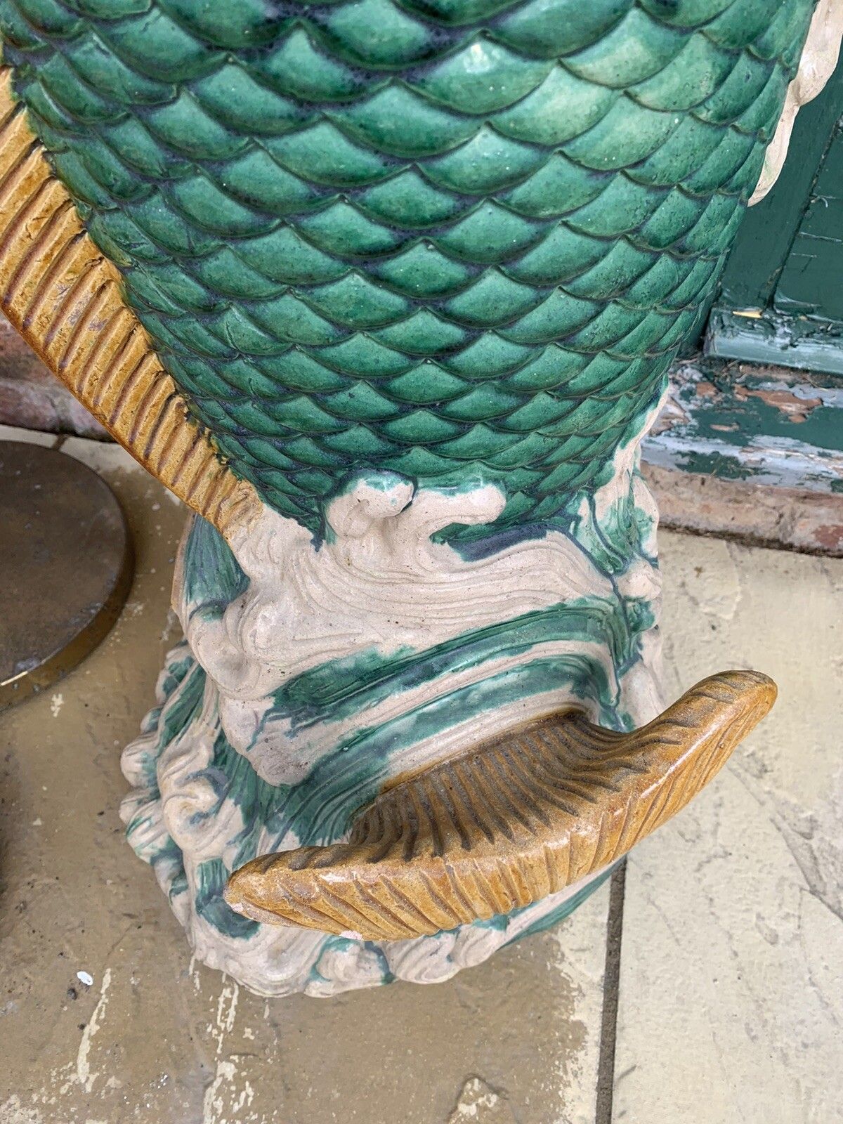 Huge Magnificent Chinese Sancai Glaze Figural Pottery Koi Fish Vase photo Home Decor