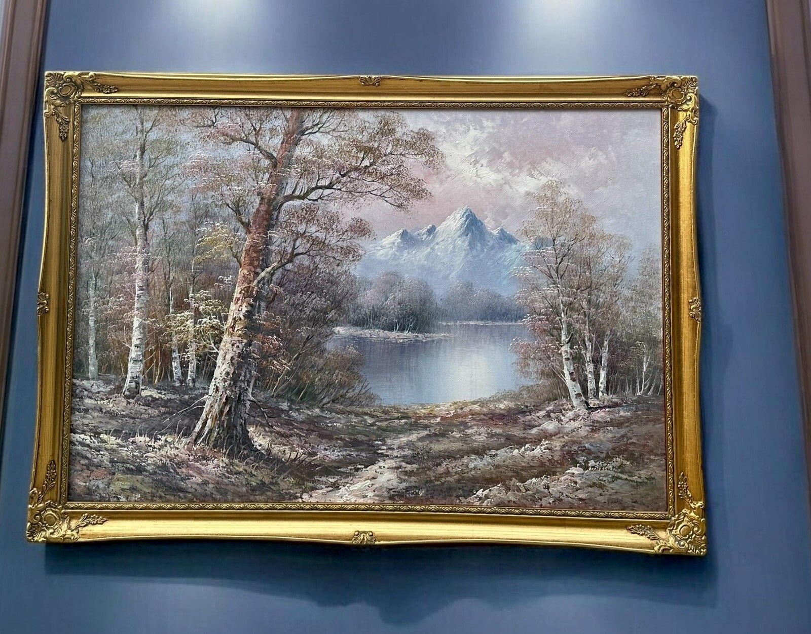 Mid Century  Large Original Oil On Canvas Winter Landscape 102cm By 72cm photo furniture