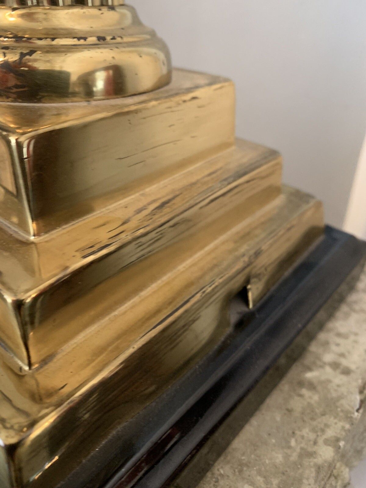 Large  Brass  Corinthian Column Base For Duplex Kerosene Oil Lamp, Clean ! photo Lighting