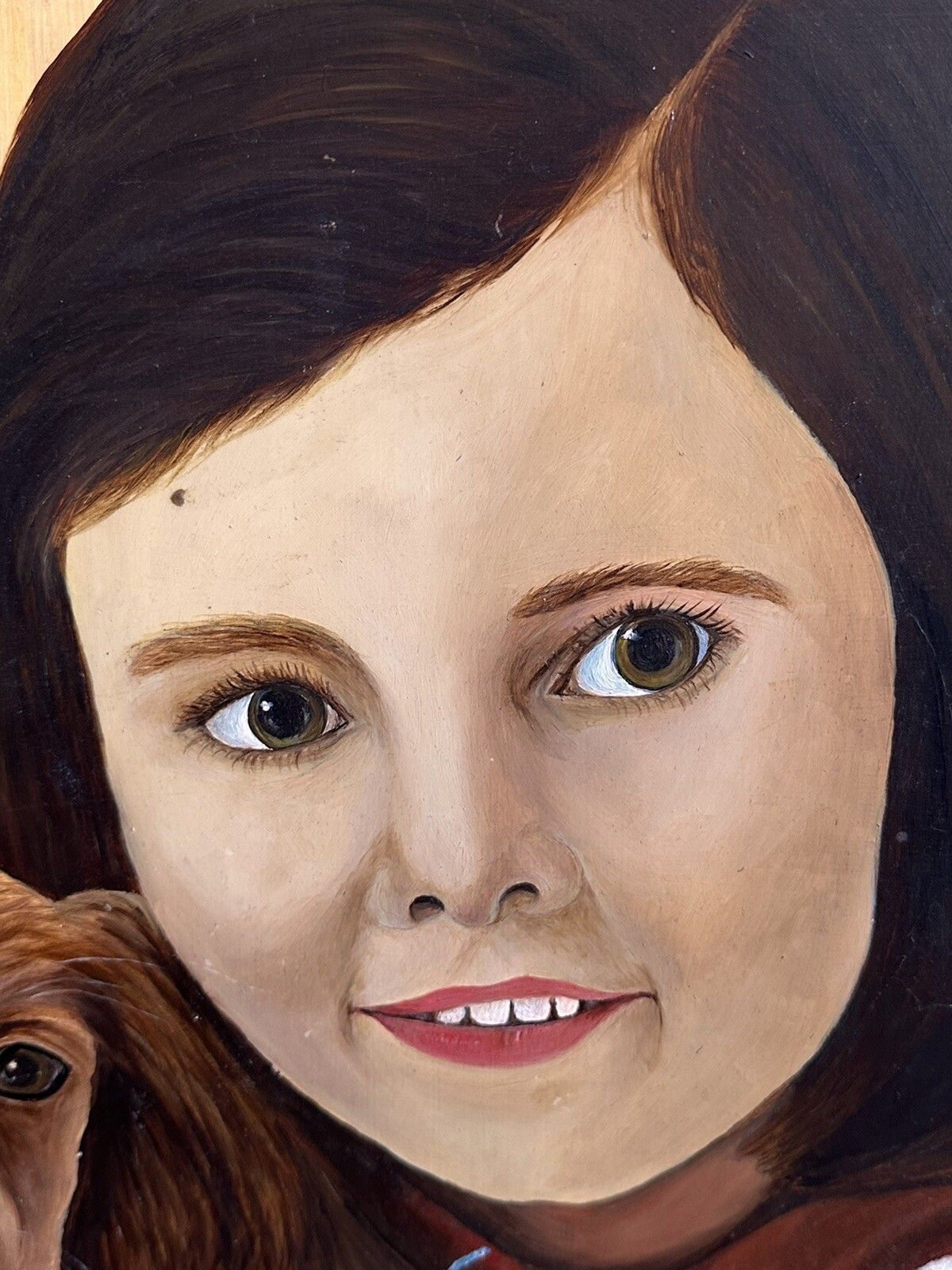 Mid Century 1970’s Signed Painting Of A Girl And Her Dog Portrait 70cm By 58cm photo Art