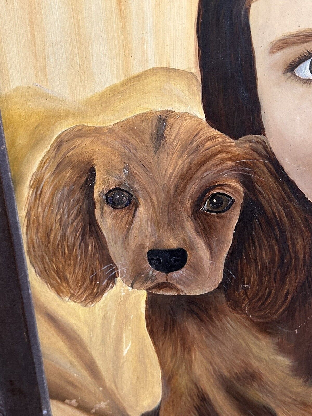 Mid Century 1970’s Signed Painting Of A Girl And Her Dog Portrait 70cm By 58cm photo 120.0