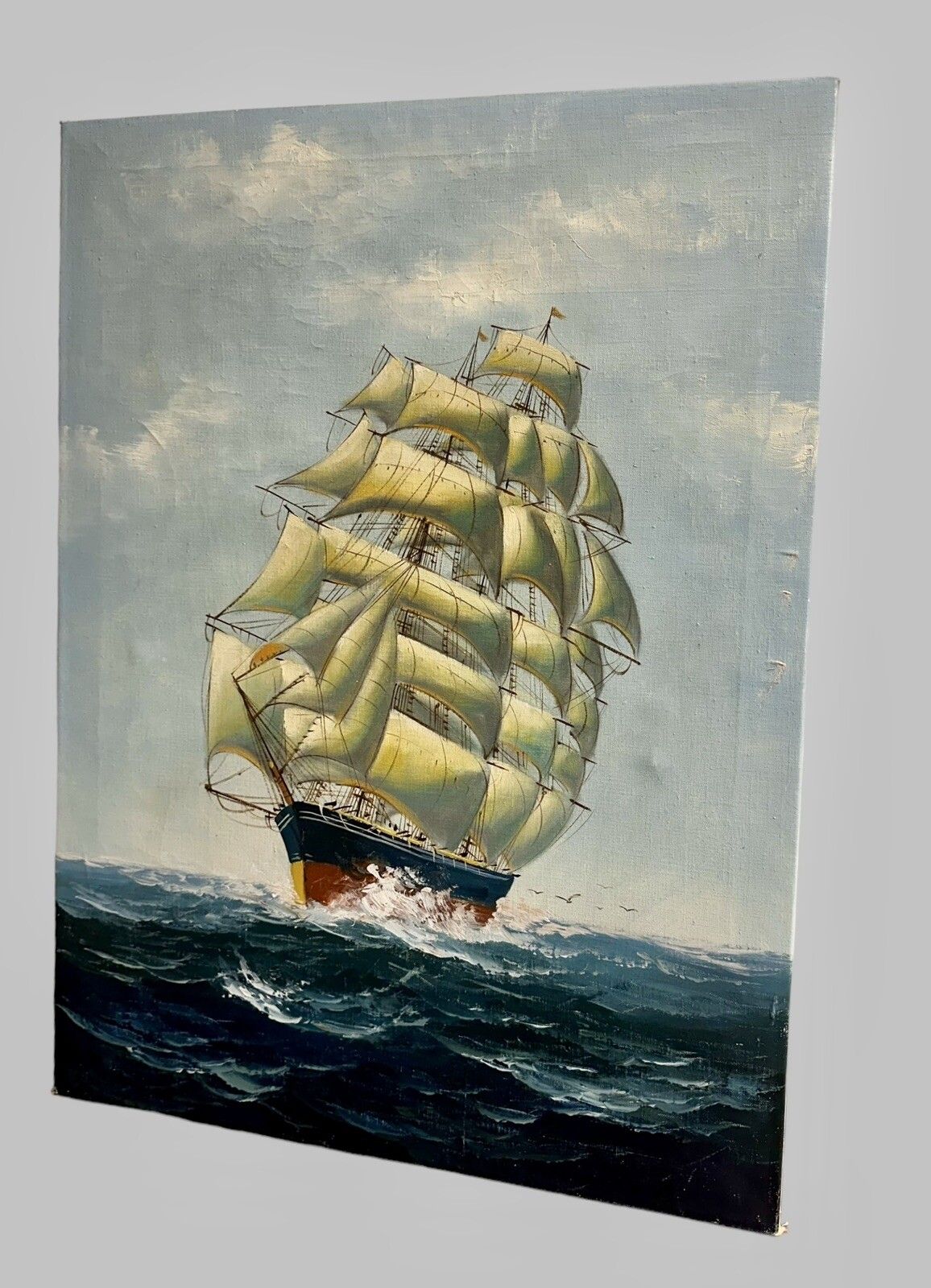 Original  Ship Oil On Canvas Painting Maritime Nautical 62 By 47cm photo furniture