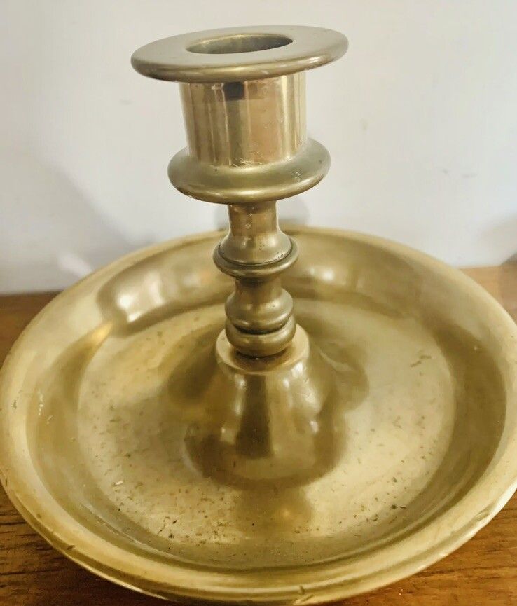 Antique Original Georgian Superb Pair Of Chamber Sticks Heavy Brass 1600 Grams photo furniture