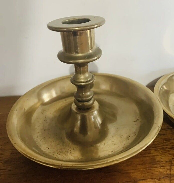 Antique Original Georgian Superb Pair Of Chamber Sticks Heavy Brass 1600 Grams photo buy