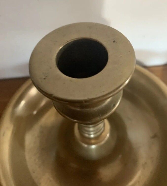 Antique Original Georgian Superb Pair Of Chamber Sticks Heavy Brass 1600 Grams photo vintage