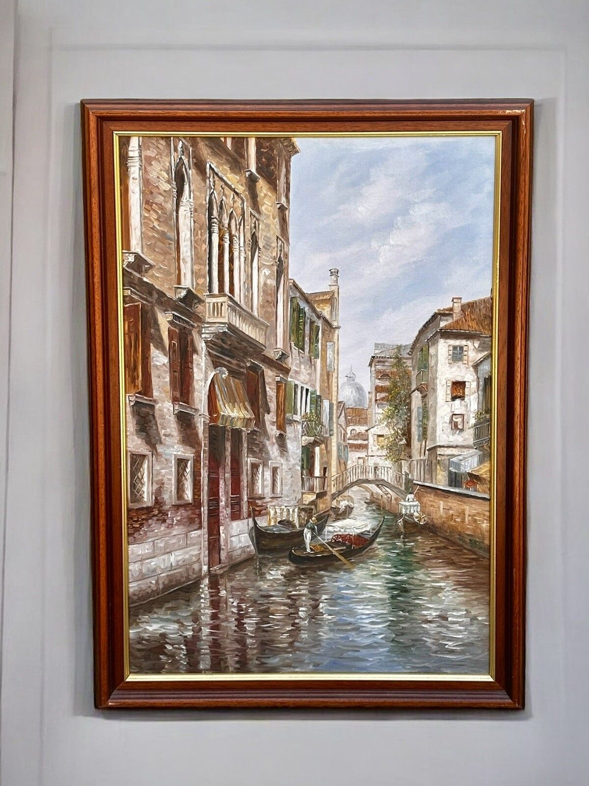 Mid Century 1970’s Original Oil On Canvas Italian Venice Scene  Fabulous 86x60cm photo furniture