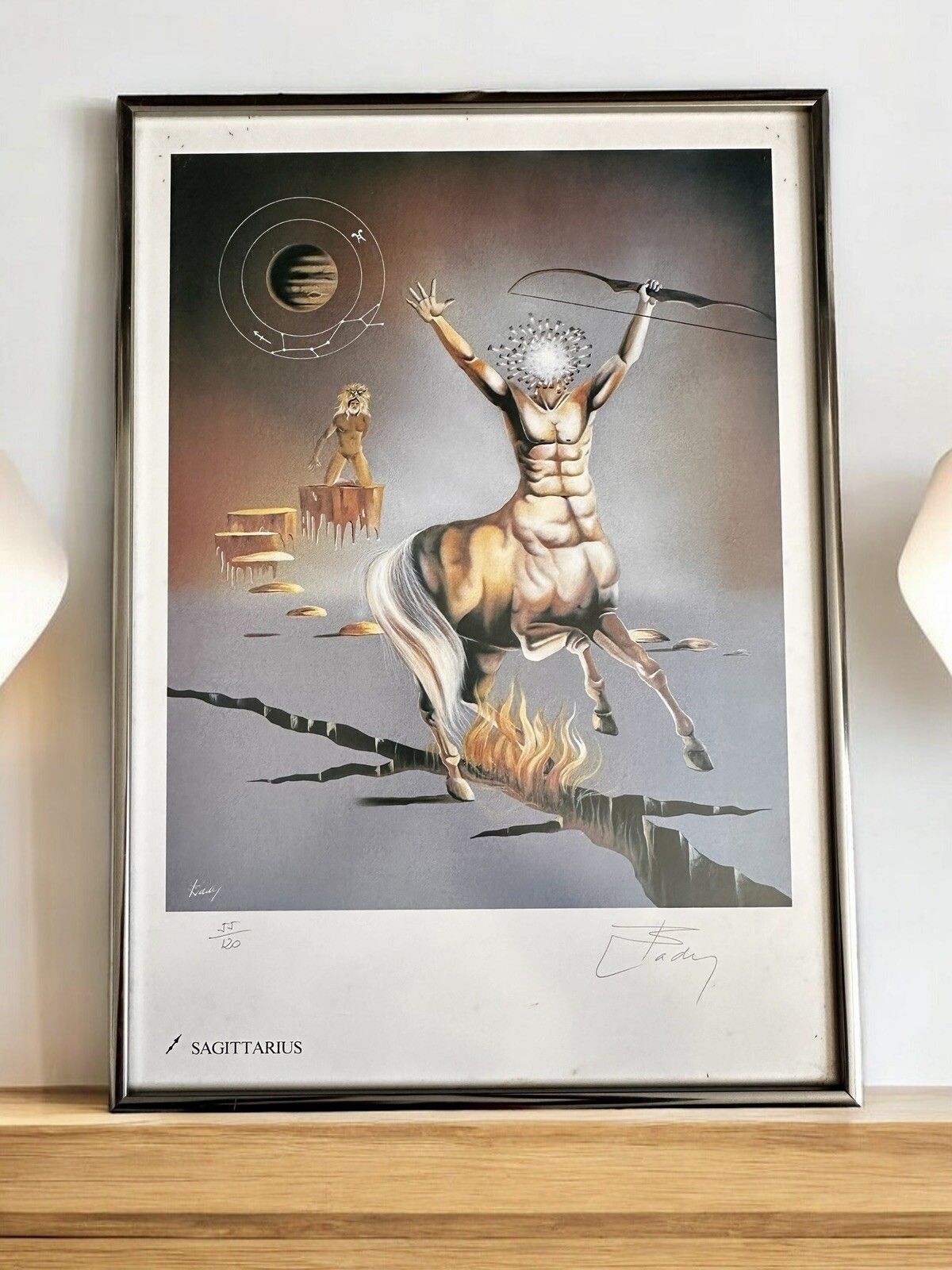 Vintage Signed Zodiac Sign Original Lithograph Yves Bady Sagittarius photo furniture