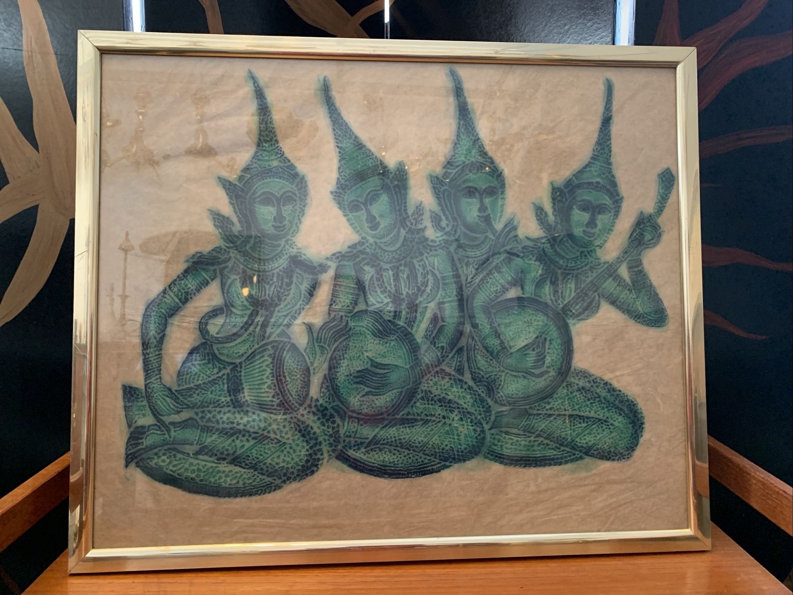 Vintage Authentic Cambodian Temple Rubbing Charcoal On Paper Mid Century