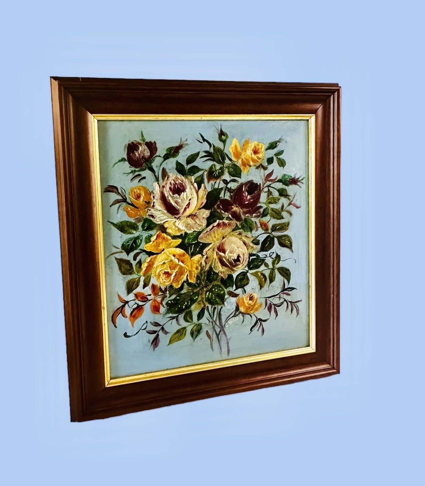 Super Mid Century Botanical Still Life Oil Painting Signed 42cm By 38cm photo for sale