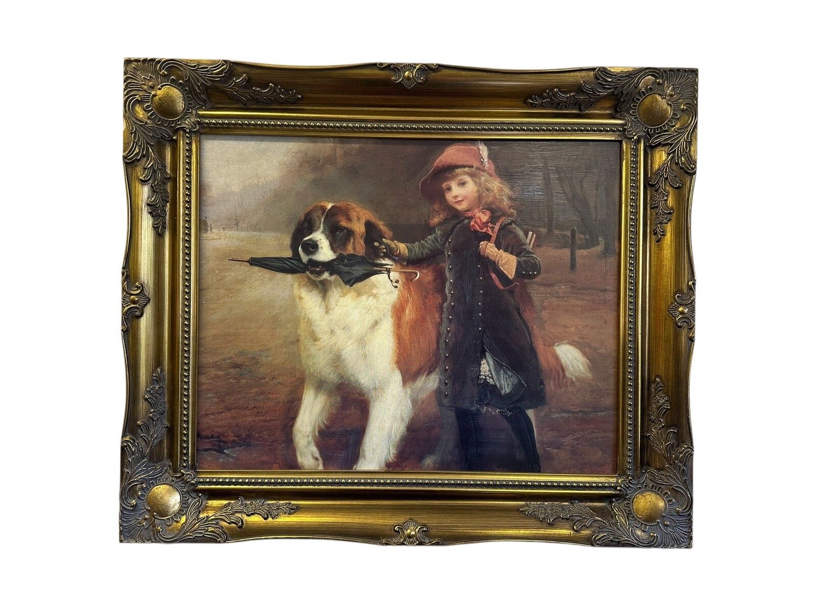 Mid Century Oleograph  Off To School Charles Burton Barber Framed  66cm By 56cm photo furniture