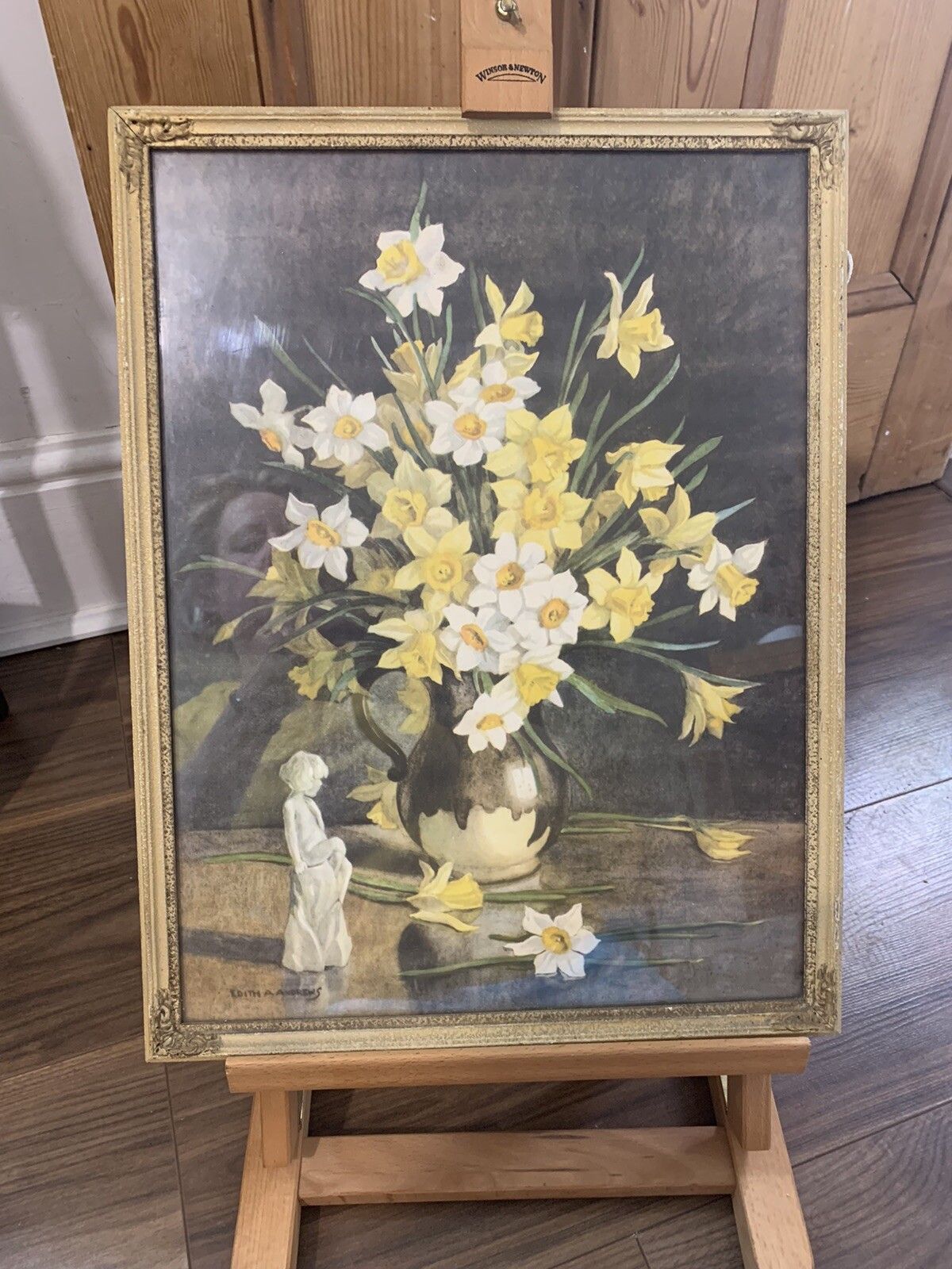 Mid Century Original Framed Glazed Listed Artist Edith Andrews Still Life Print photo furniture