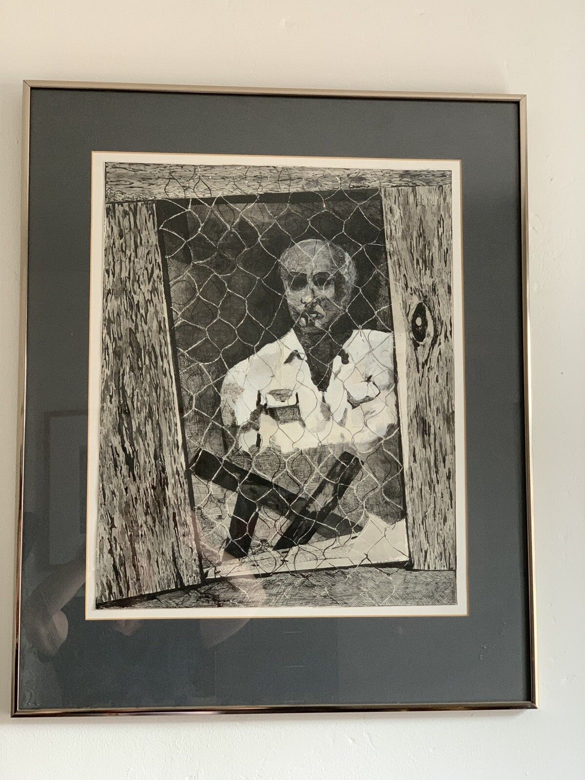 Vintage Original Ink Drawing Political Prisoner  By Brenda Radcliffe 72cm X59cm photo for sale