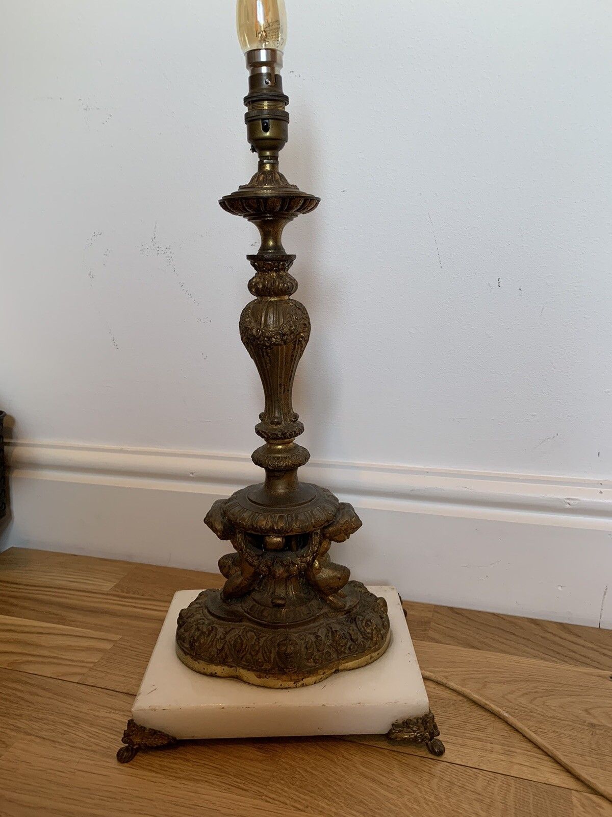 Antique Exquisite French Huge Bronze And Marble Cherub Table Lamp photo Lighting