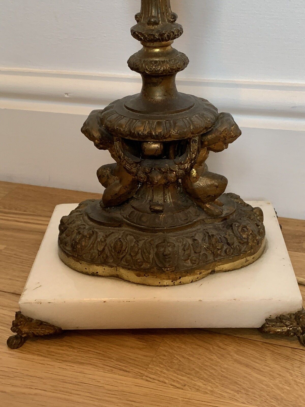 Antique Exquisite French Huge Bronze And Marble Cherub Table Lamp photo 195.0