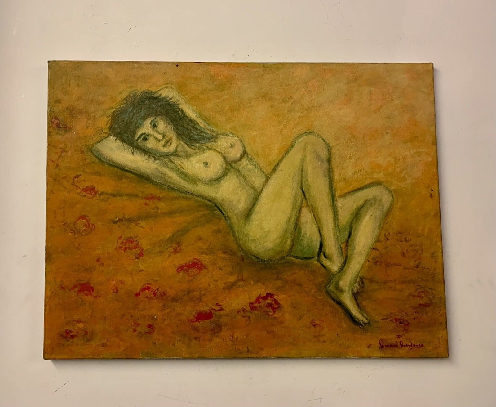Mid Century Erotica Mood Oil On Canvas Painting Signed By Artist￼￼ photo furniture