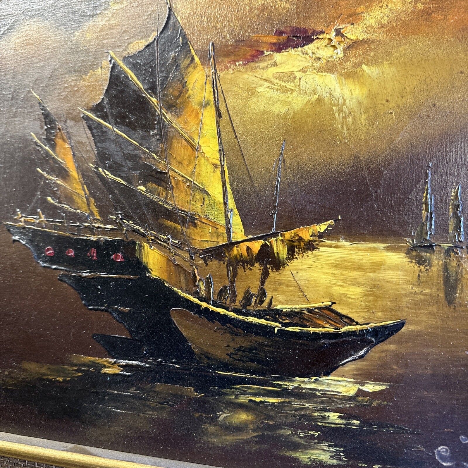 Superb Mid Century Signed Oil On Canvas Nautical Maritime Scene 54cm X 43cm photo for sale