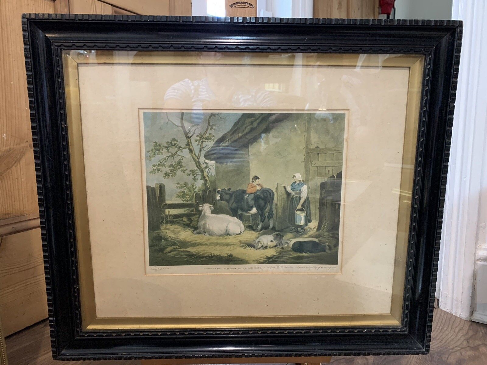 Milk Maid Mezzotint George Morland's" (1800’s) Print  Coloured Original Frame