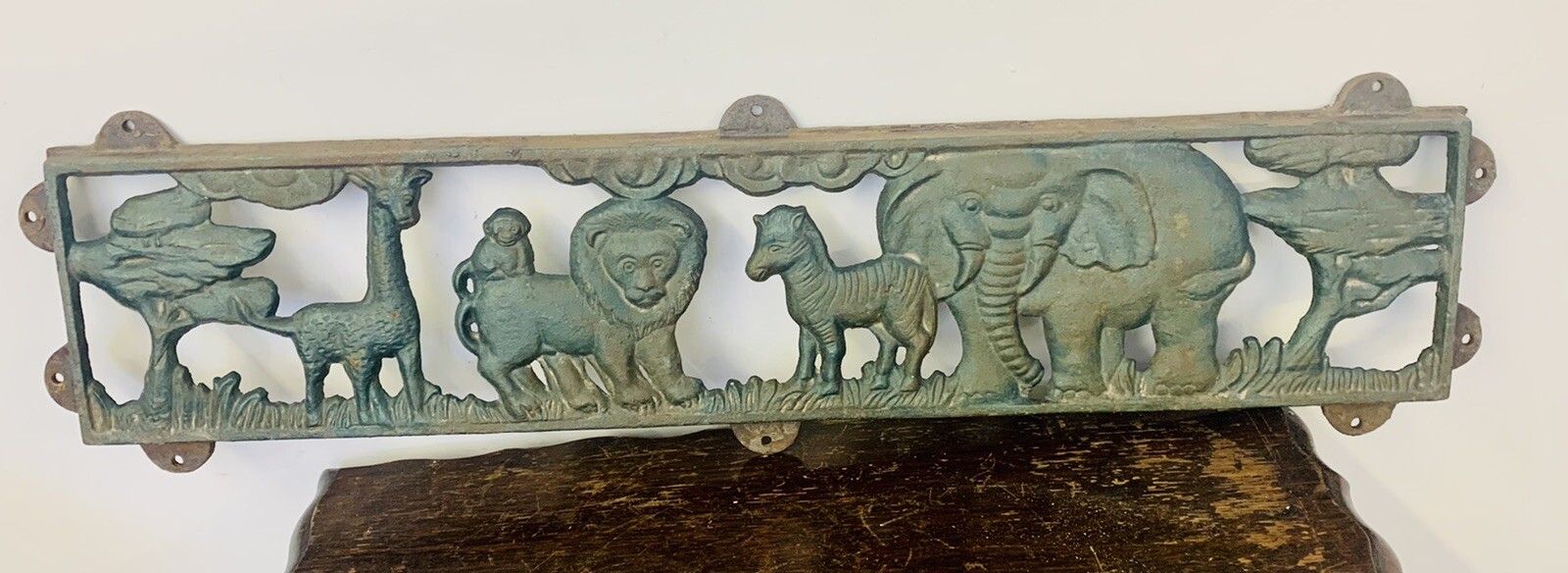 Antique Vintage Cast Iron Metal Zoo Safari Wall Plaque Panel  /  78cm By 20cm