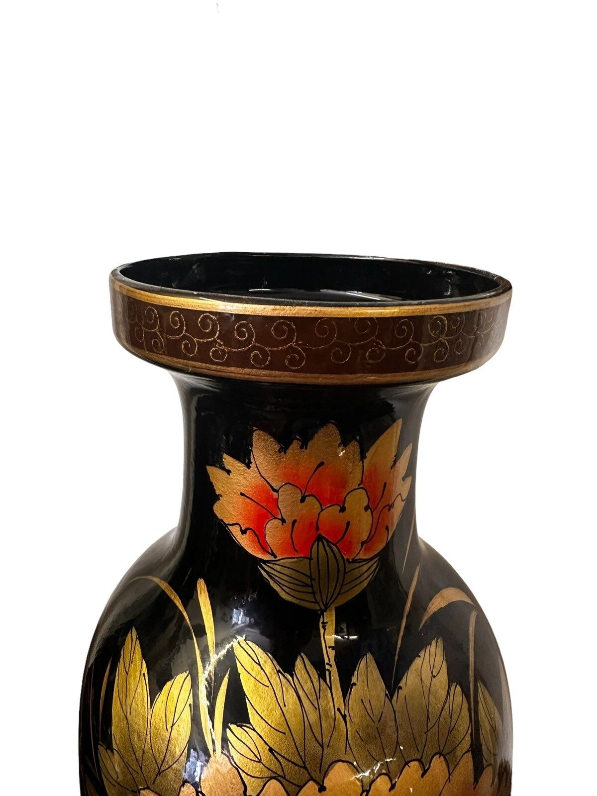 Antique Large Handpainted Gorgeous Oriental Vase Stamped To Base photo for sale