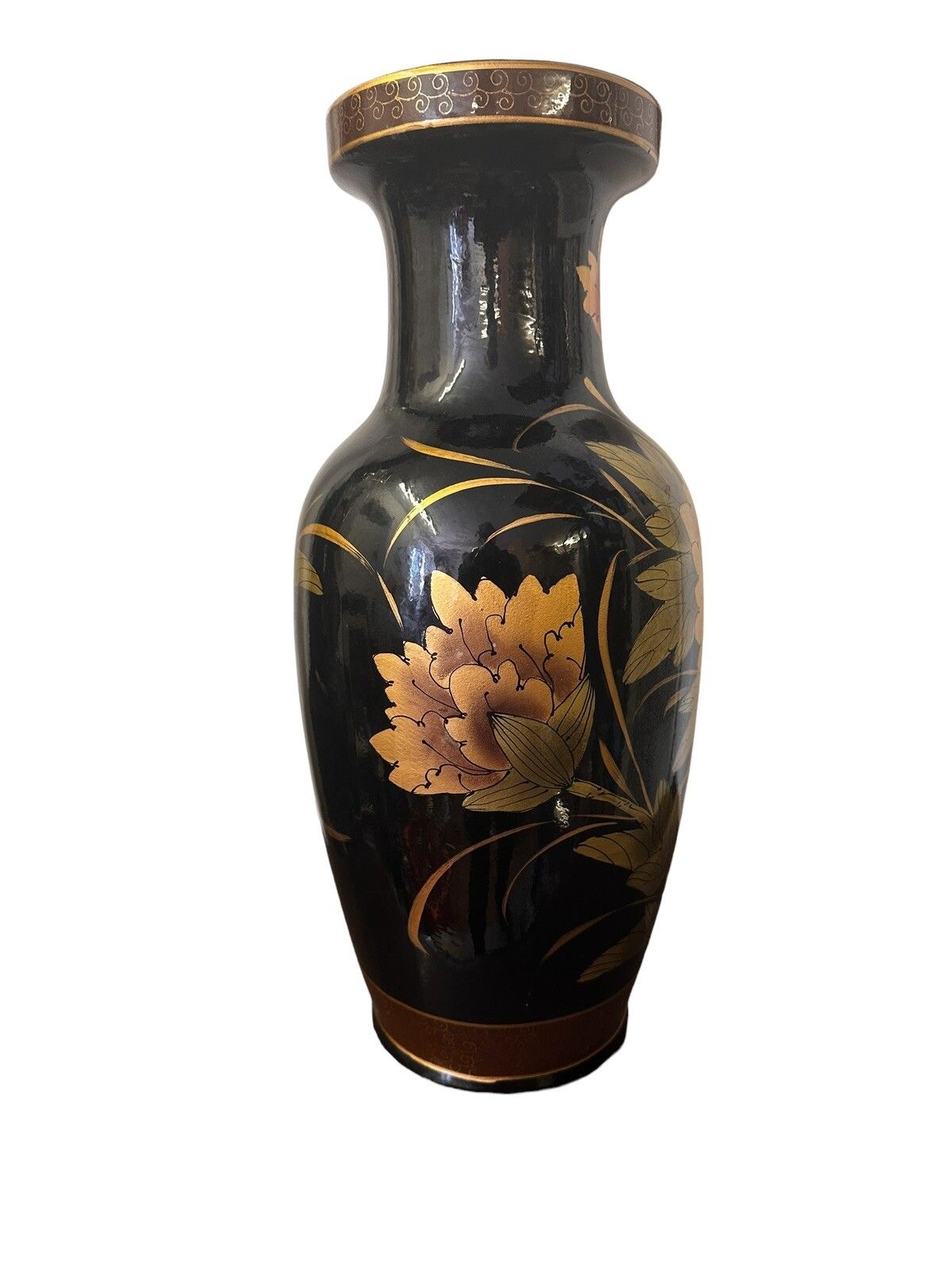 Antique Large Handpainted Gorgeous Oriental Vase Stamped To Base photo vintage