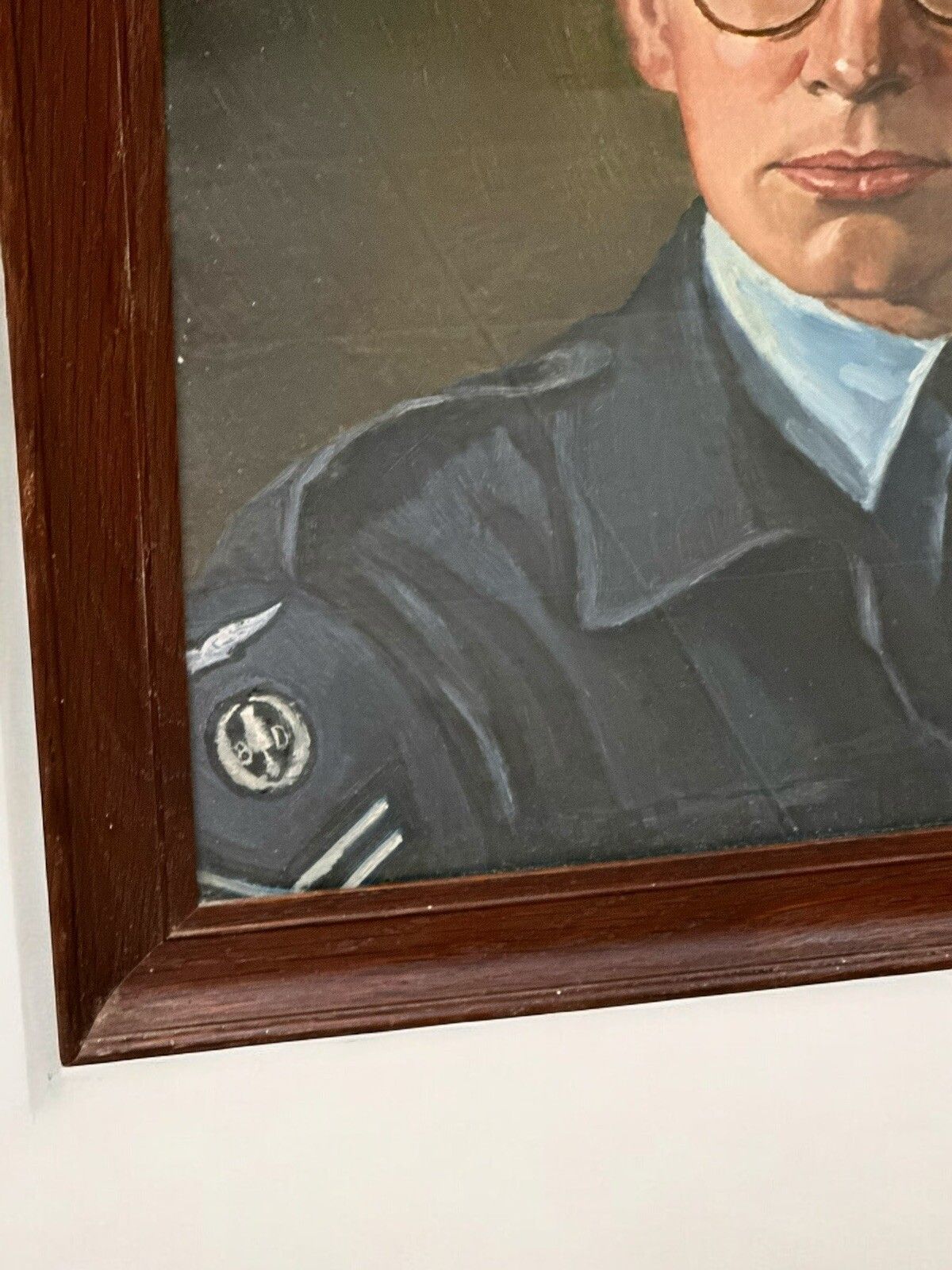 Original Oil Painting Portrait Of Military Officer Raf Bomb Disposal 1946 photo for sale