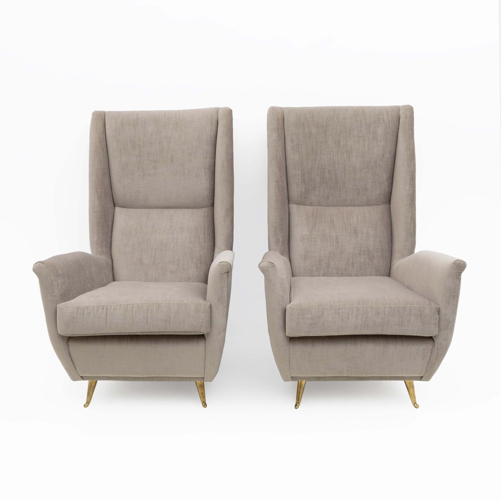 Pair Of Gio Ponti Mid Century Modern Velvet High Back Armchairs By Isa, 1950s photo furniture