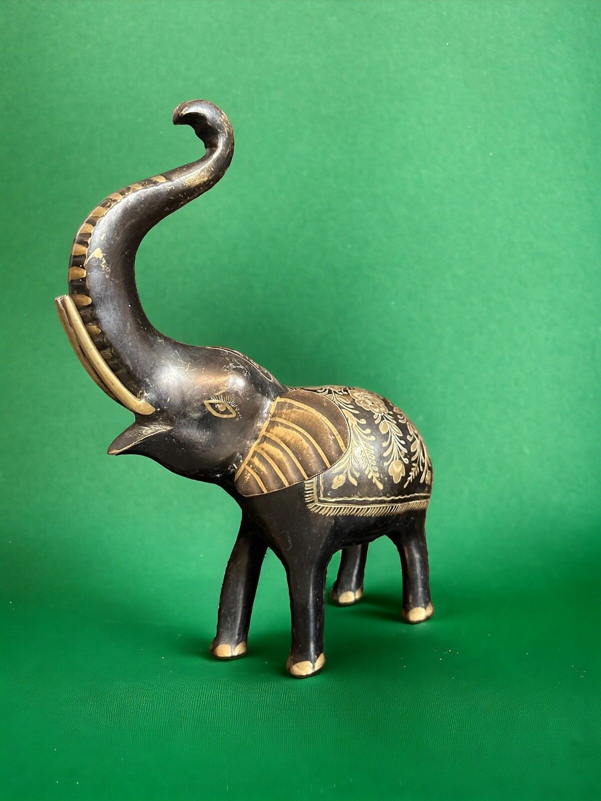Mid Century C1970’s  Anglo Indian Handpainted Heavy Brass Lucky Elephant Statue