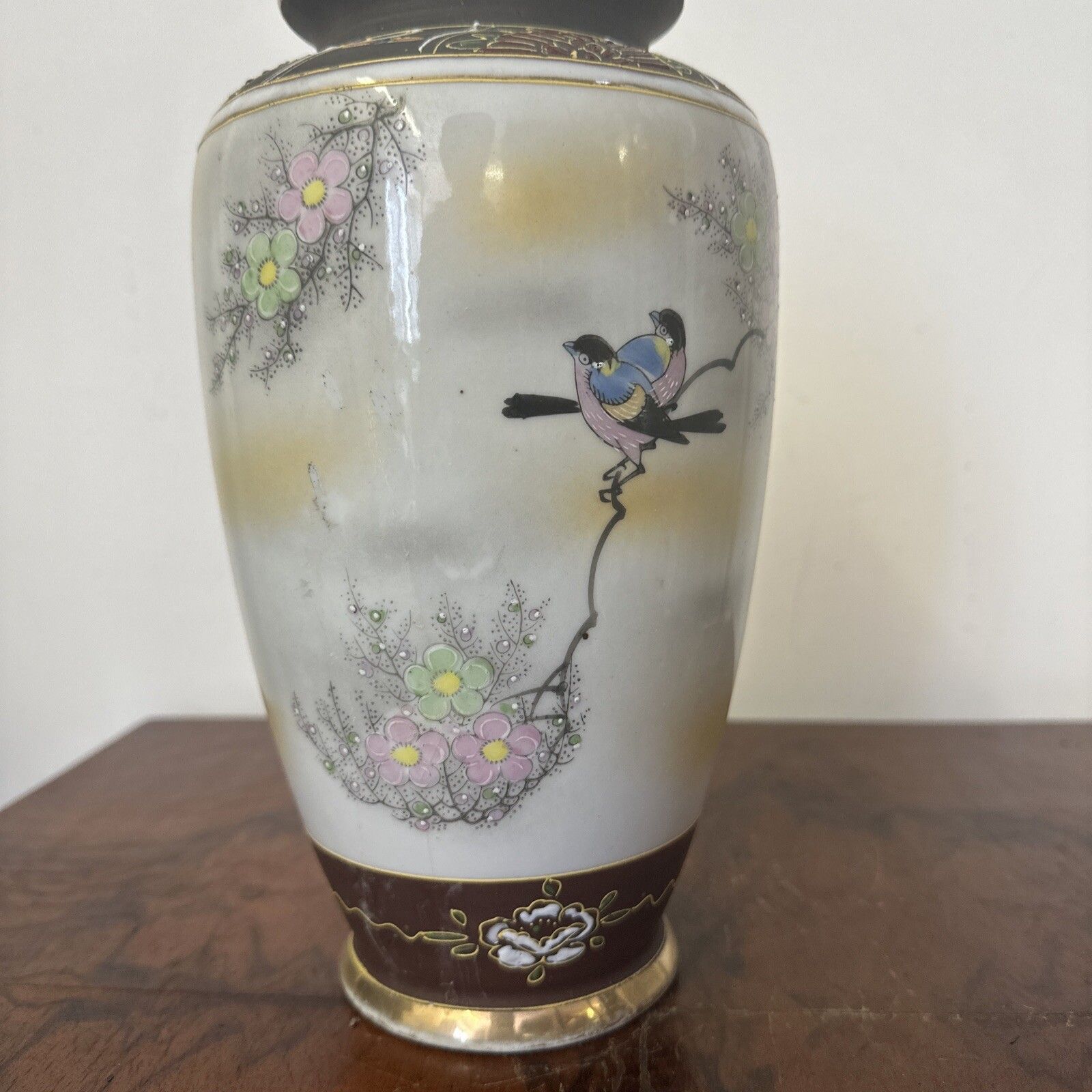 Antique Oriental Japanese Handpainted Satsuma Vase￼ Stamp To Base 25cm H photo vinterior
