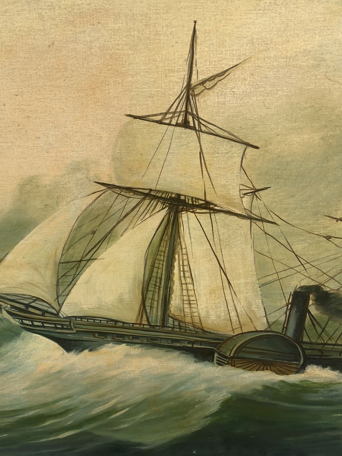 Vintage Original Signed Painting Clipper Galleon Shop Nautical 61.5 By 31” photo for sale