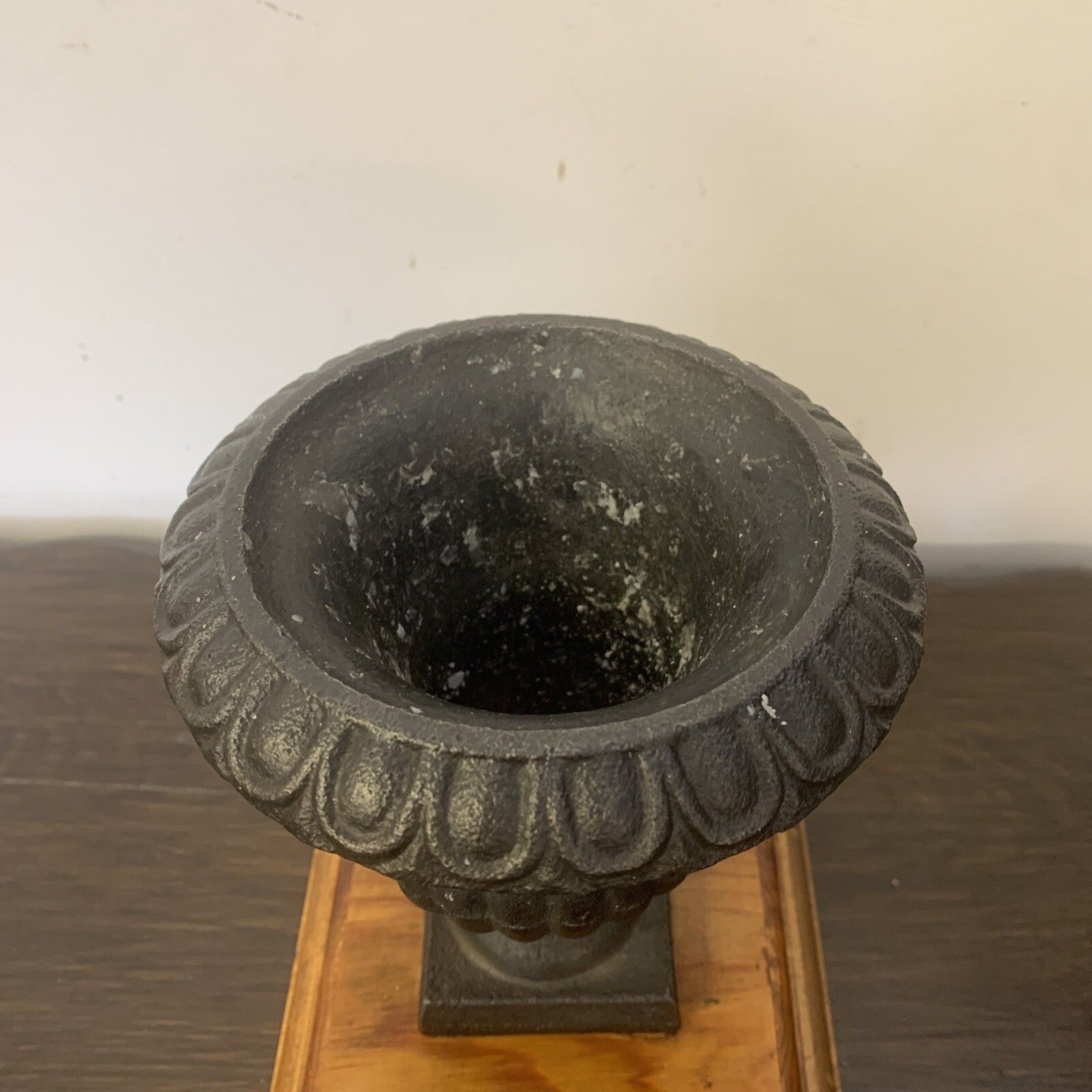 Antique Vintage Cast Iron Miniature Medici Urn On Wooden Plinth photo Home Decor
