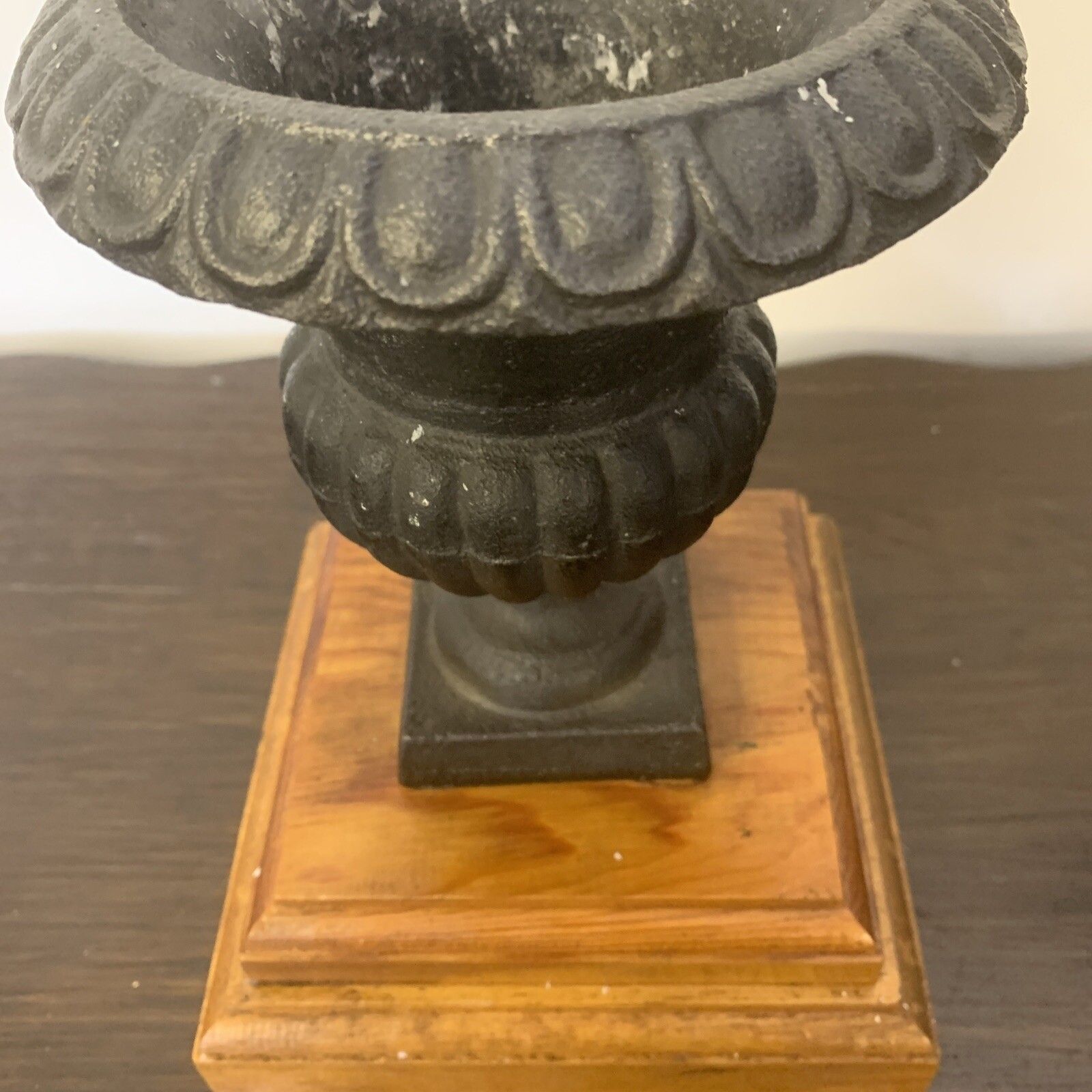 Antique Vintage Cast Iron Miniature Medici Urn On Wooden Plinth photo 95.0