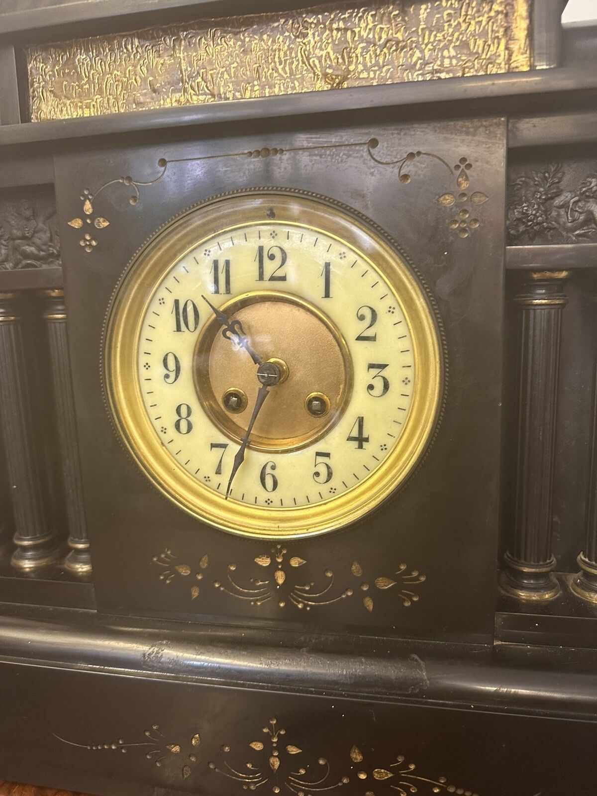Antique Victorian French Huge Marble Slate Architectural Mantle Clock photo for sale
