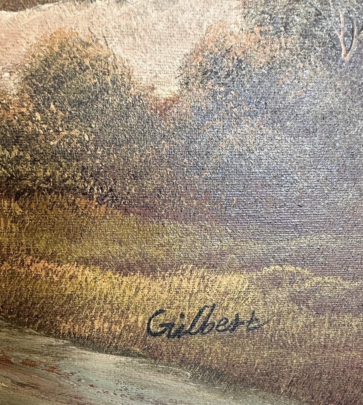 Mid Century Large Oil On Canvas Signed  Landscape Flying Duck Scene 91x66cm photo Art