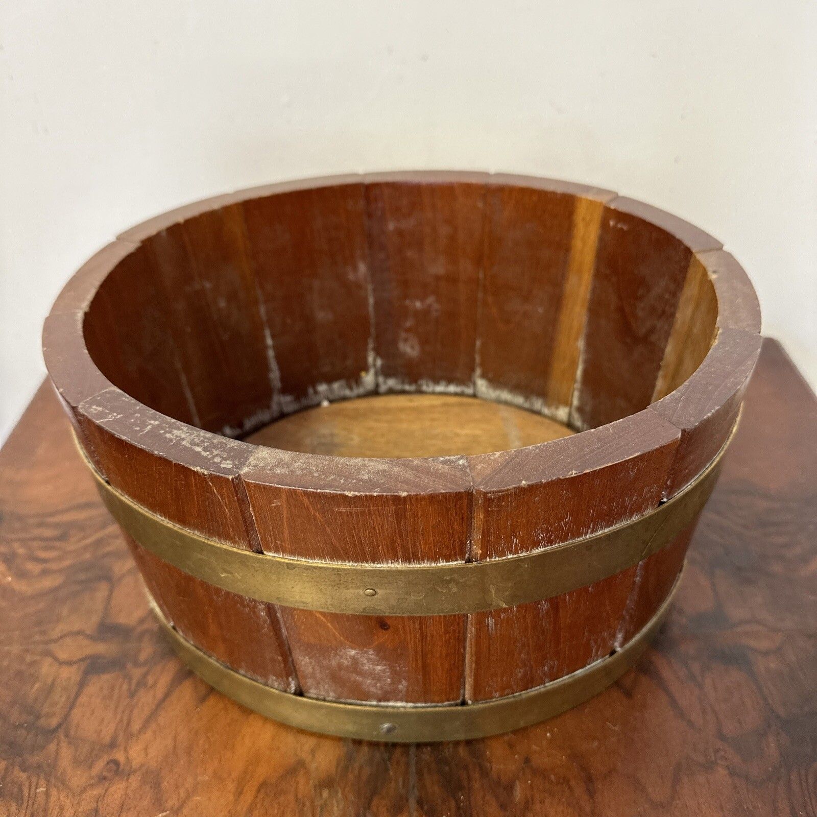 19th C Mahogany Oval Wooden Brass Bound Planter photo Garden Decor