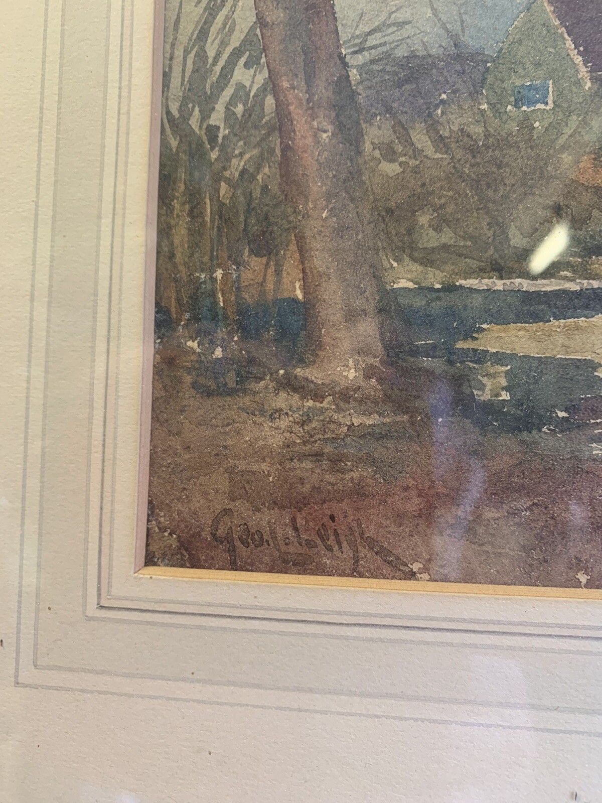 George Leonard Leigh Original Watercolour Landscape Scene 46by40cm photo for sale