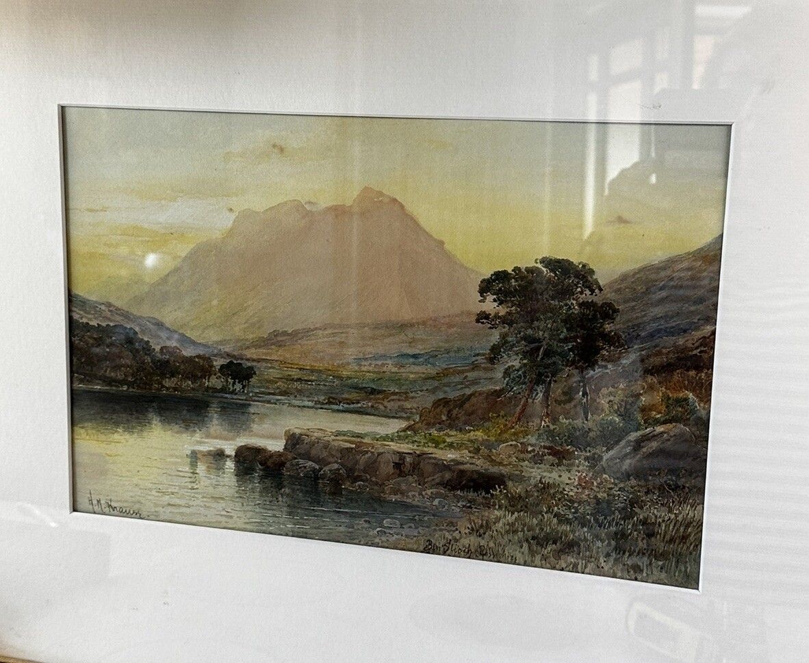 Antique Framed Watercolour Painting  H M Krause Ben Slioch Scene 60cm By 48 photo 95.0