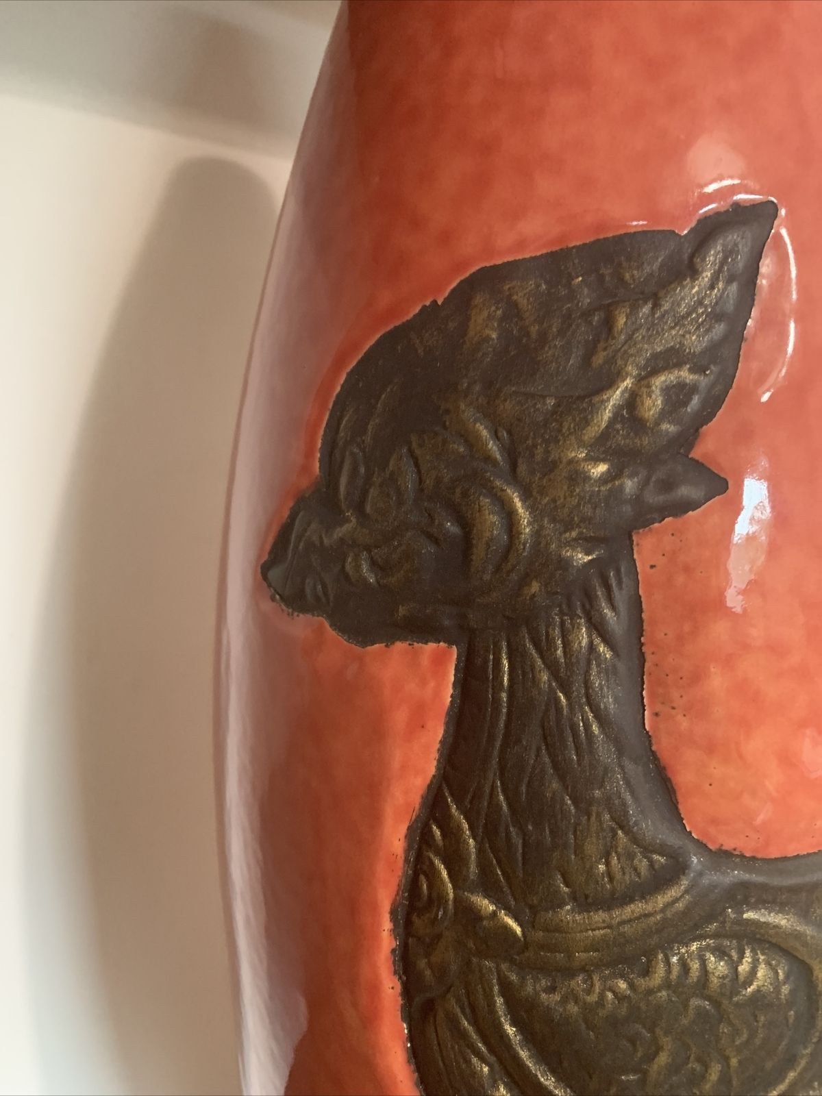 Mid Century Large Stunning Pottery Glazed Vase Cockerel 56cm High photo for sale
