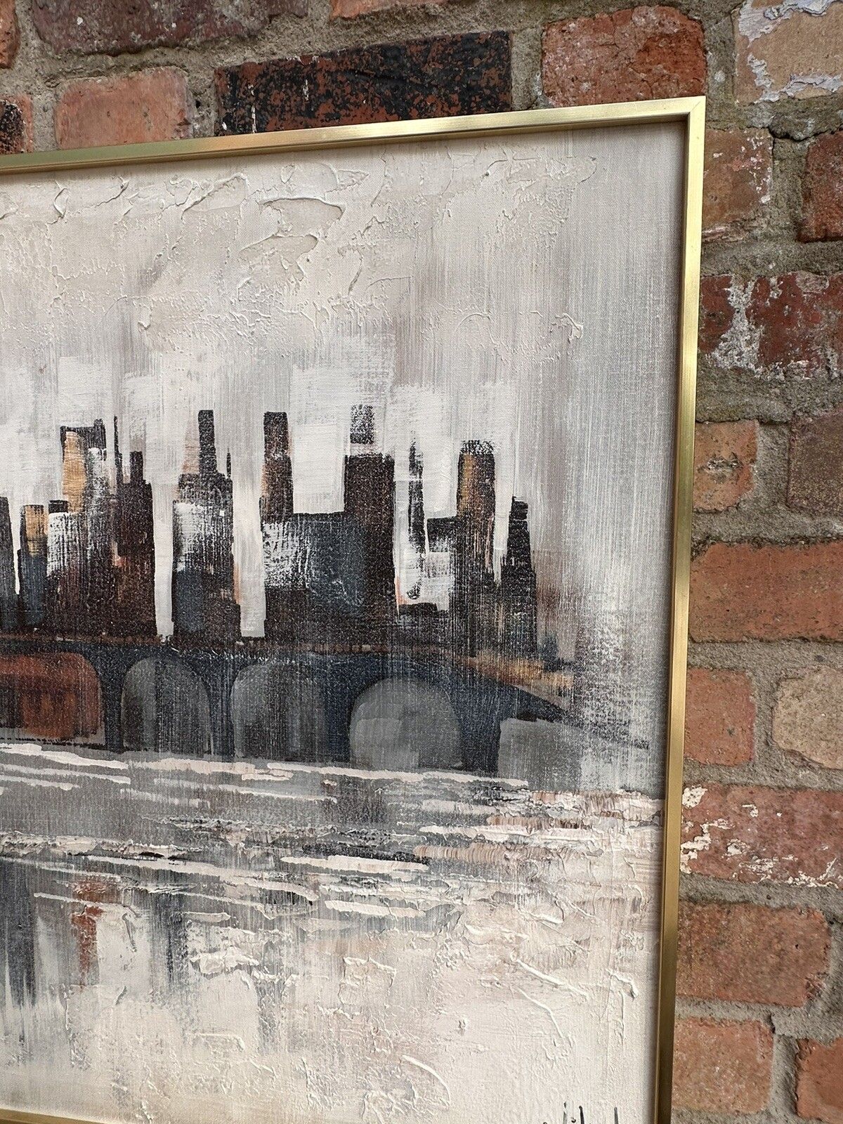 Original Signed Oil On Canvas “Misty Metropolis” Landscape Architecture 102cm photo 195.0