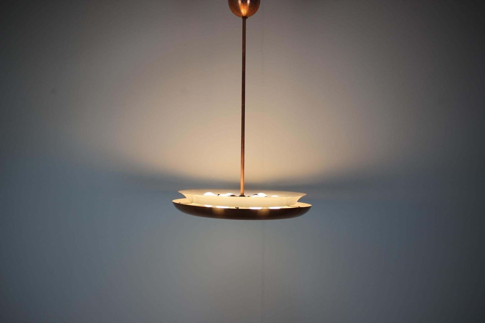 Lighting Bauhaus Copper Chandelier Ufo By Josef Hurka, Czechoslovakia, 1930s photo