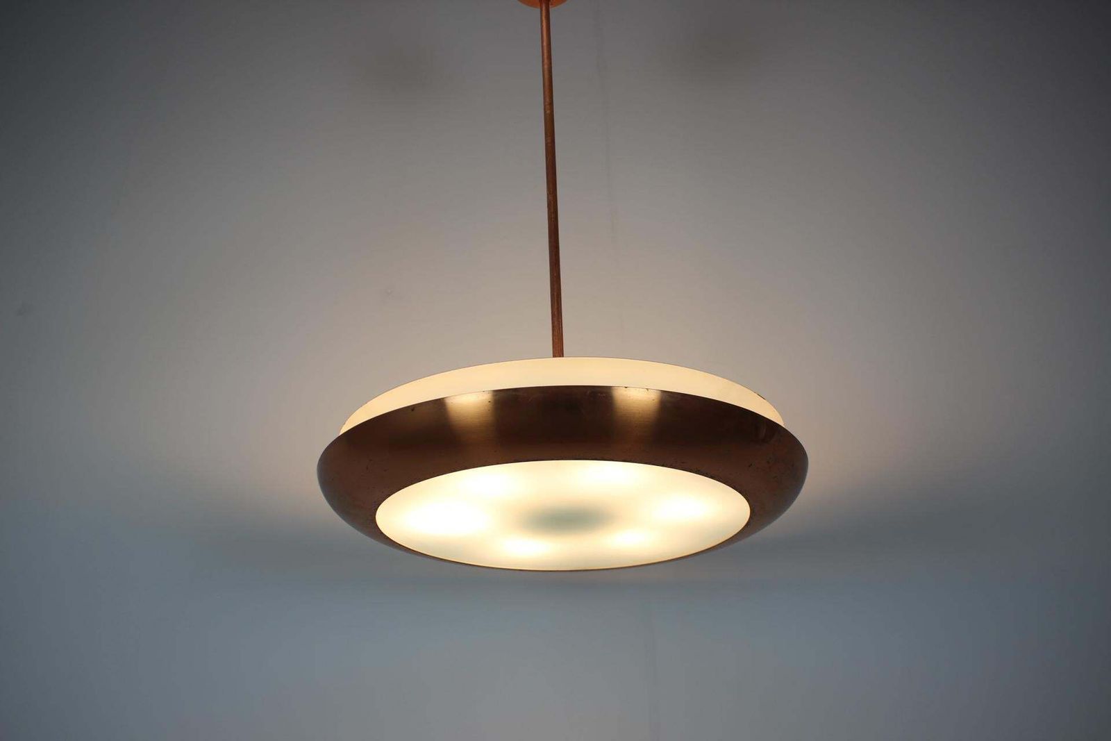 738.0 Bauhaus Copper Chandelier Ufo By Josef Hurka, Czechoslovakia, 1930s photo